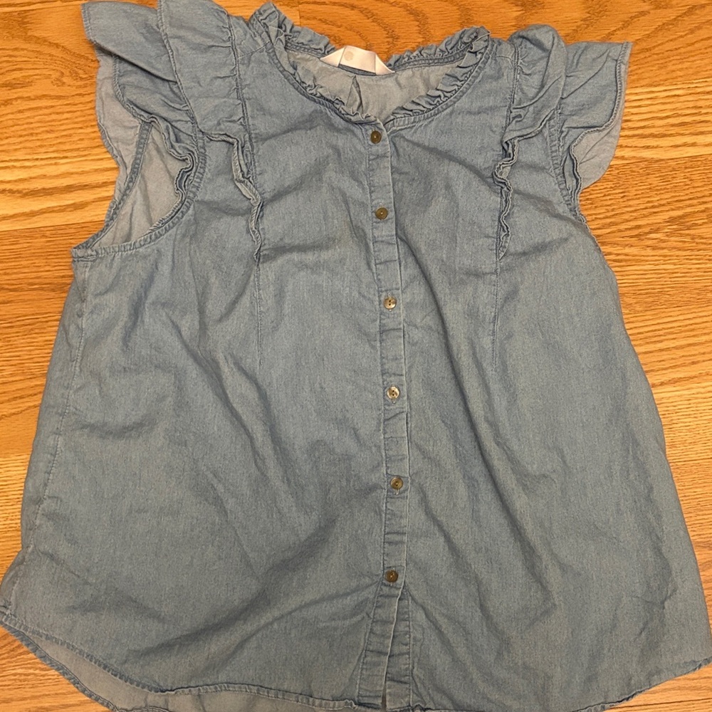 LC Lauren Conrad Light Blue Denim Ruffle Sleeve Button-Up Top